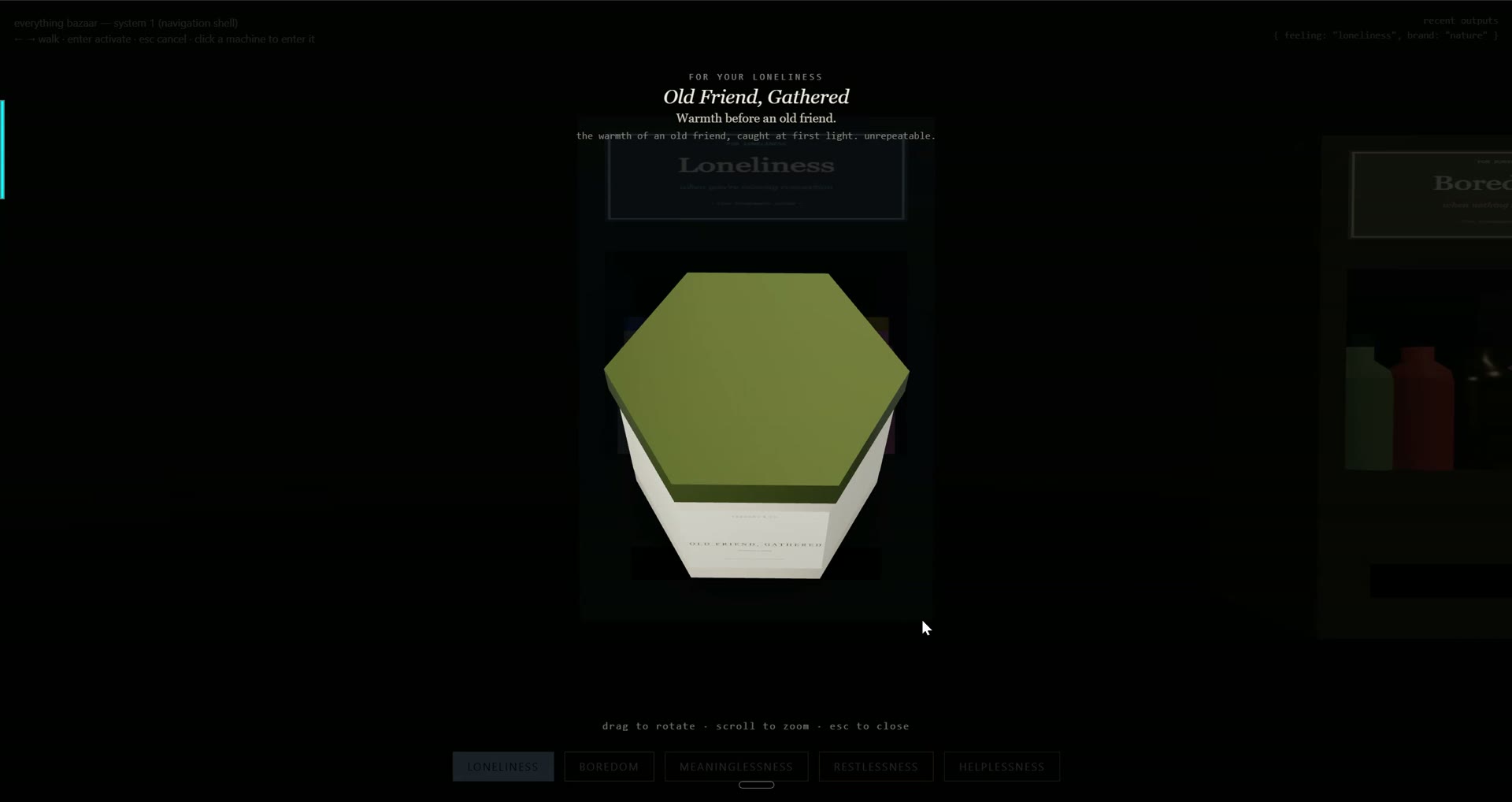A dark shop screen with a product box, from Everything Bazaar